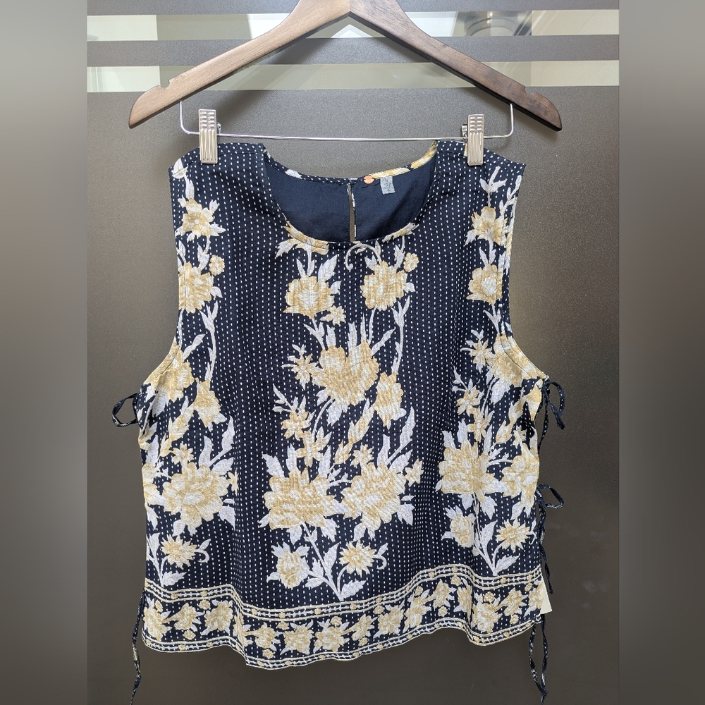 Free People Navy and Creamy Yellow Tank NWT